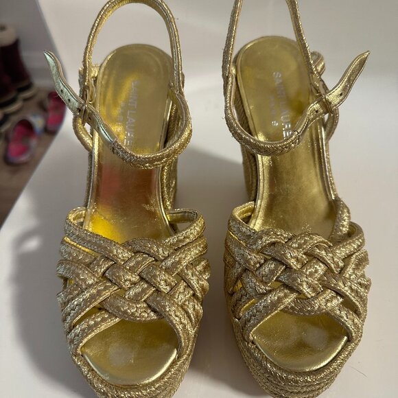 YSL Gold Wedge Braided Shoe - "Jute" - Picture 2 of 5